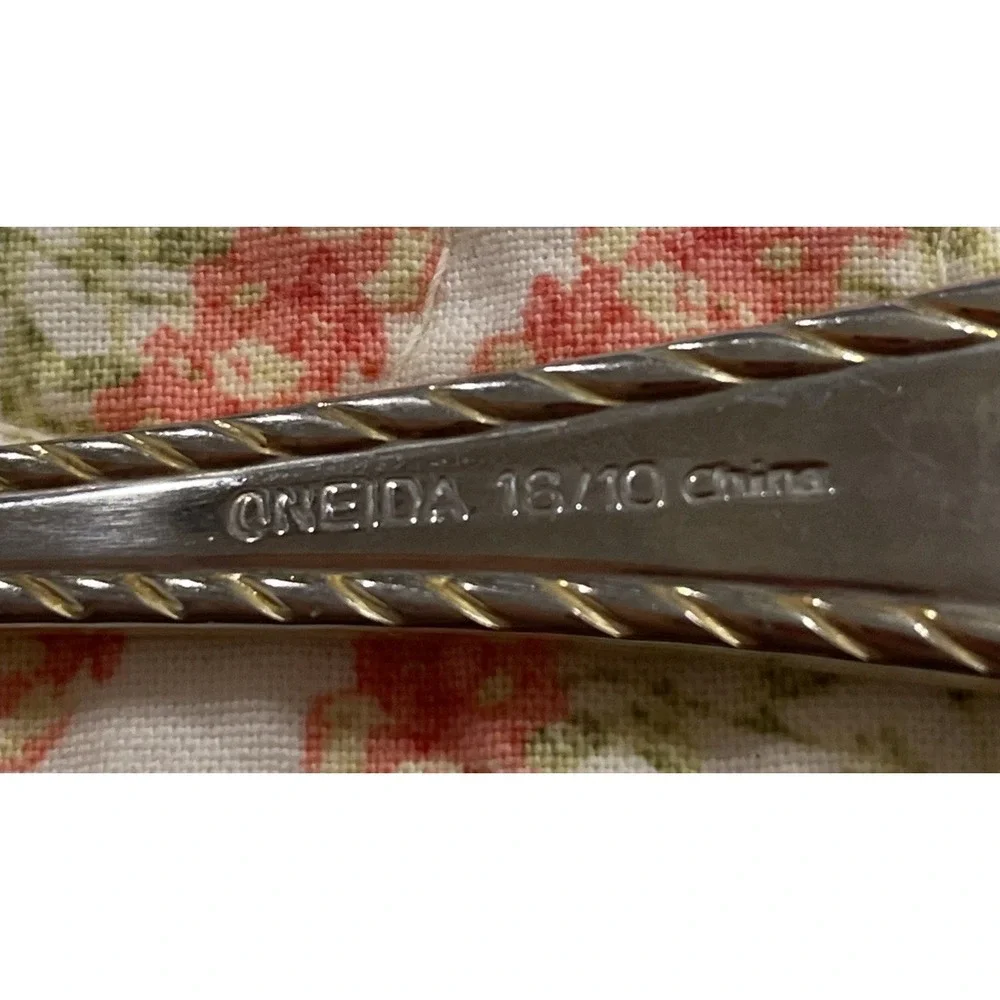 Oneida Golden Belmont Stainless‎ Rope Edge Gold Solid Knife Set Of 6 VTG